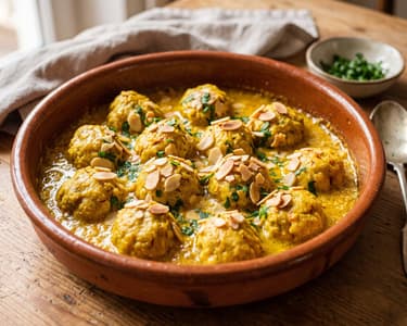 Spanish fish meatballs in saffron almond sauce | Albóndigas de pescado en salsa de azafrán
