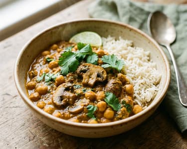 Mushroom Chickpea Curry | Creamy Indian One-pot