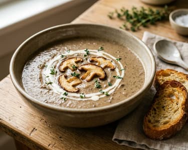 French Sautéed Shiitake Mushroom Cream Soup | Silky Forest Velouté