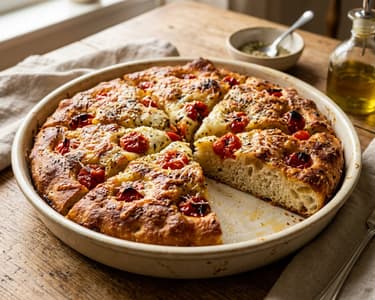 Bari sajtos focaccia | Ropogós olasz lepény pecorinóval és paradicsommal