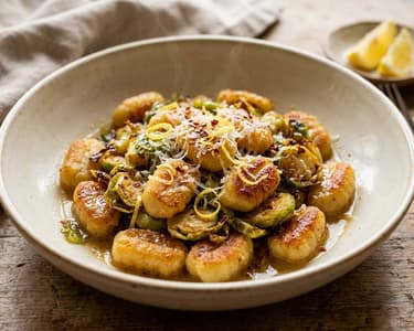 Pan-Fried Gnocchi with Brussels Sprouts | Lemon-Garlic Skillet Pasta