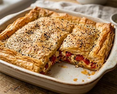 Greek Piperopita | Roasted Pepper Pie with Feta