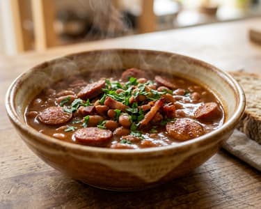 Dark Beer Pinto Bean Ragout with Smoked Sausage | Hearty Hungarian One-Pot Meal