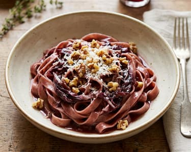 Tagliatelle with Radicchio, Red Wine, and Walnuts