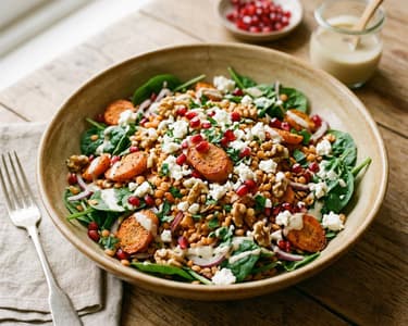 Middle Eastern Spiced Roasted Carrot & Red Lentil Salad | With Creamy Tahini Dressing and Feta