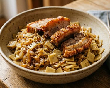 Cabbage Pasta with Pork Belly | With Crispy Roast Pork Belly