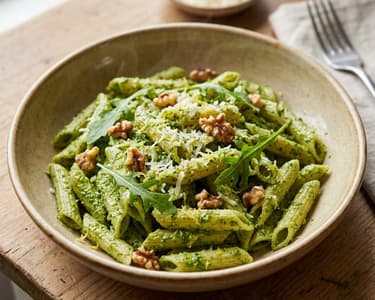 Arugula pesto penne | 15-minute fresh Italian pasta