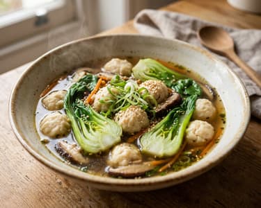 Ázsiai tofugombóc leves pak choi-jal és shiitake gombával | Kényeztető lélekmelengető leves