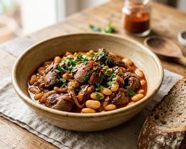 Sautéed chicken liver and white bean ragout