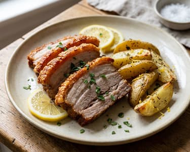Greek roast pork belly with lemon potatoes | Pancetta fournou