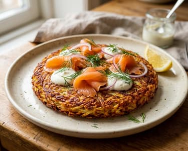 Potato Rösti with Smoked Salmon | Crispy Potato Pancake with Creamy Sour Cream and Dill