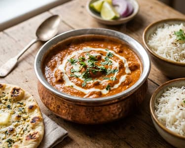 Vajas csirke házi naannal és basmati rizzsel | Krémes indiai klasszikus illatos fűszerekkel