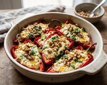 Greek Roasted Kapia Peppers | With Creamy Feta and Walnuts