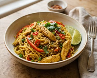 Singapore curry chicken stir-fried noodles | 20-minute wok dinner