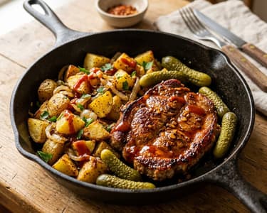 Piacos serpenyős lacipecsenye | Omlós fokhagymás sertéstarja hagymás burgonyával
