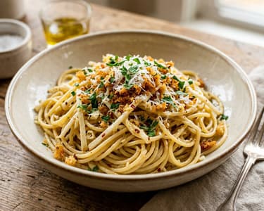 Citromos-fokhagymás zelleres spagetti | Ropogós pangrattatóval