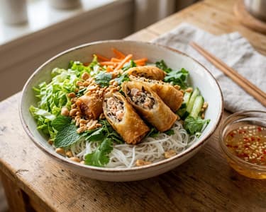 Vietnámi ropogós garnélás tavaszi tekercs tésztasalátával (Bún Chả Giò Tôm)