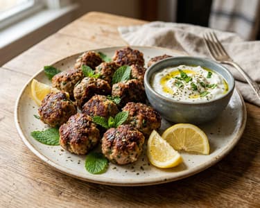Greek Lamb Keftedes | Juicy Meatballs with Mint Feta Dip