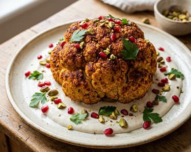 Whole roasted cauliflower with tahini | Middle Eastern spiced roasted vegetable with creamy dip