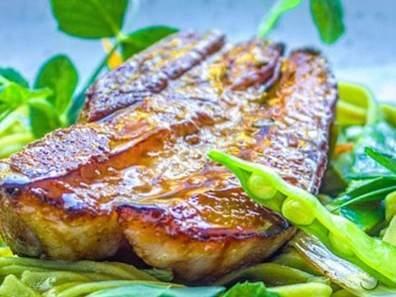 Sous Vide Pork Neck Steak with Spring Linguine