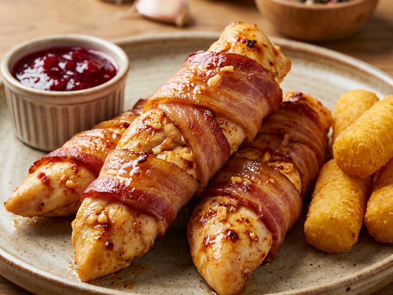 Delicious chicken breast braided with bacon