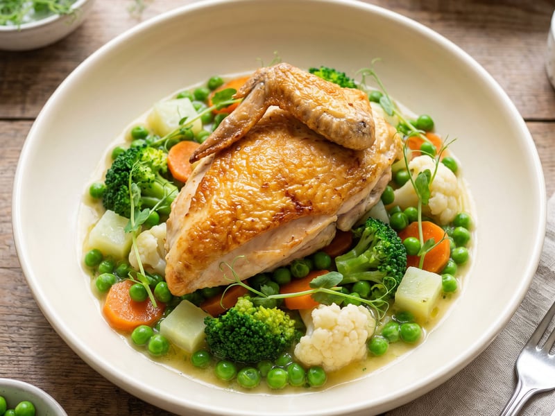 Chicken breast supreme with summer vegetable stew