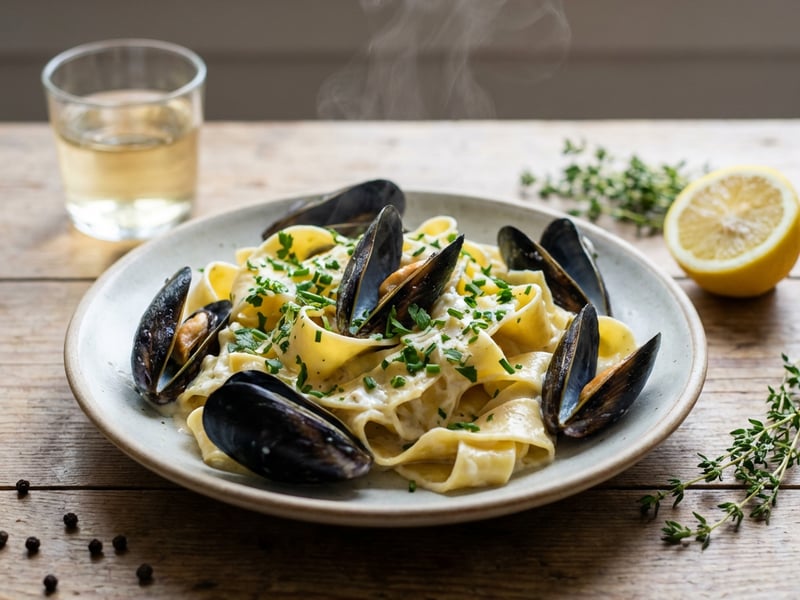 Pappardelle mascarponés-petrezselymes feketekagylóval
