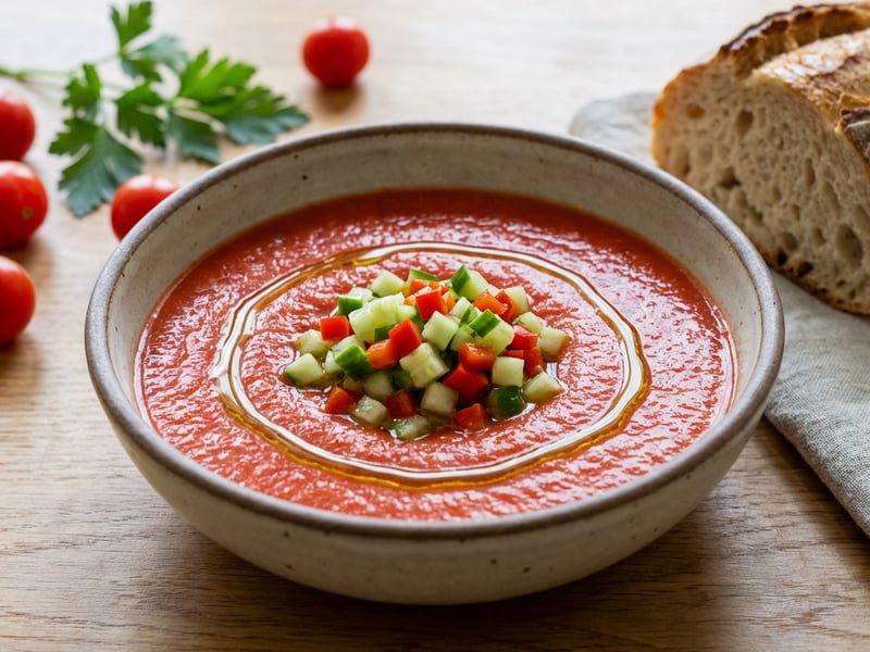 Gyors gazpacho marinált zöldségekkel