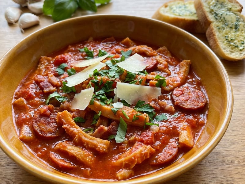 Tomato Tripe with Herb Butter Baguette and Parmesan