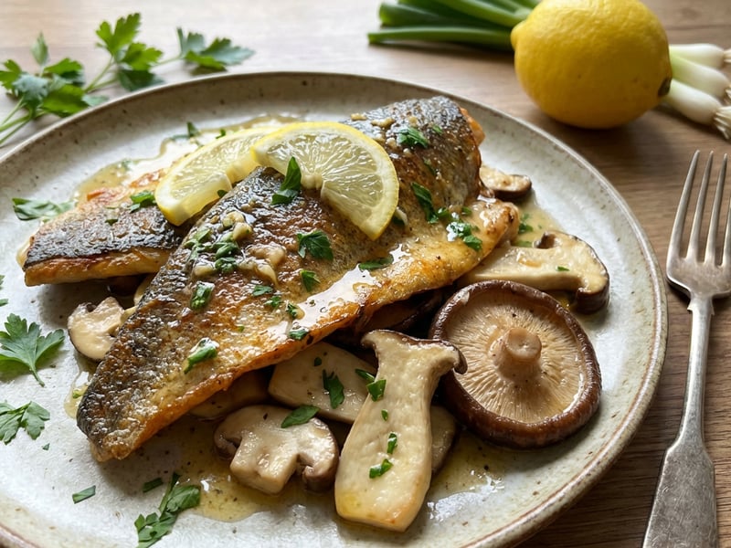 Baked Trout Fillet on a Mushroom Bed