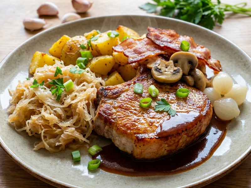 Pork Loin Steak, Hungarian Style, with Cabbage Potatoes
