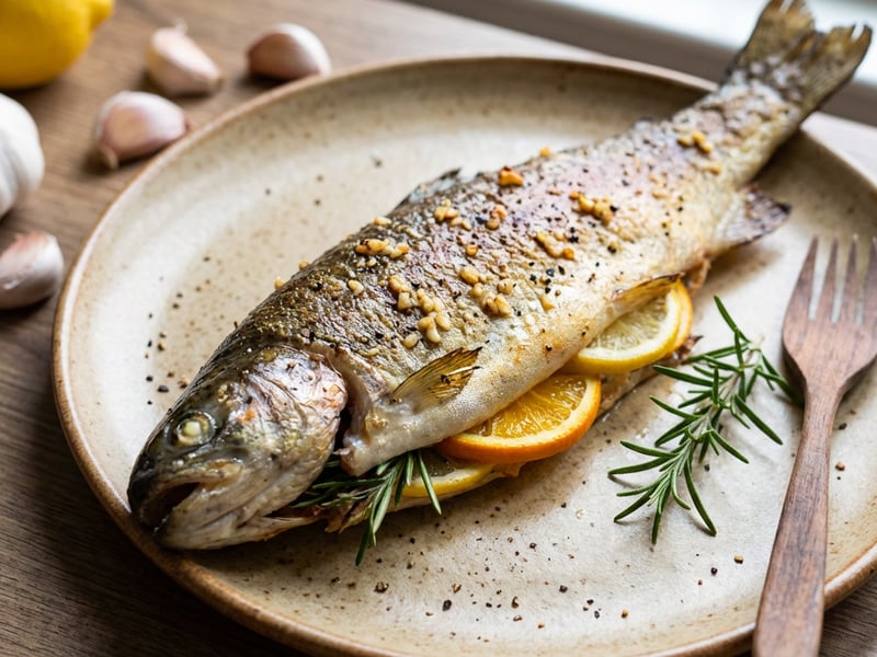 Whole baked trout in a baby-friendly version
