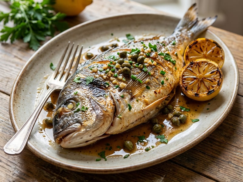 Whole Roasted Gilt-head Bream with Brown Butter and Capers