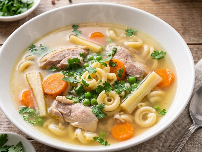 Guinea fowl broth with csigatészta noodles