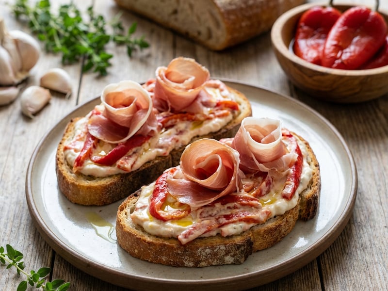 Parma Ham and Roasted Capia Pepper Bruschetta