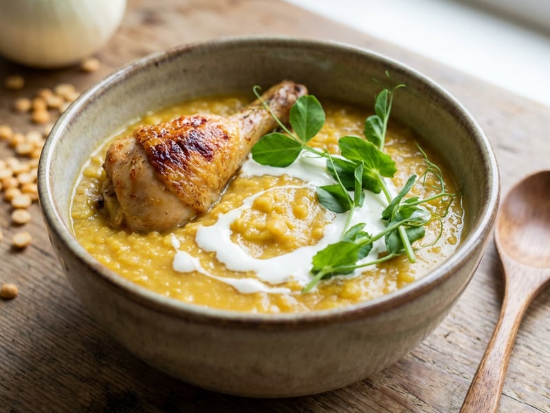 Yellow Split Pea Stew with Roasted Chicken Thighs
