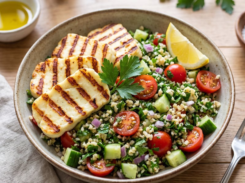 Grillezett halloumi sajt tabuléval
