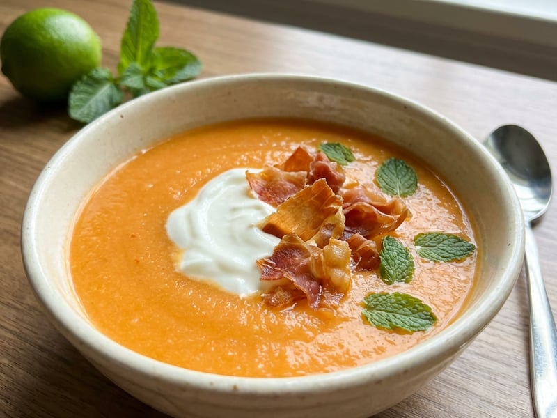Cold Cantaloupe Soup with Prosciutto Chips