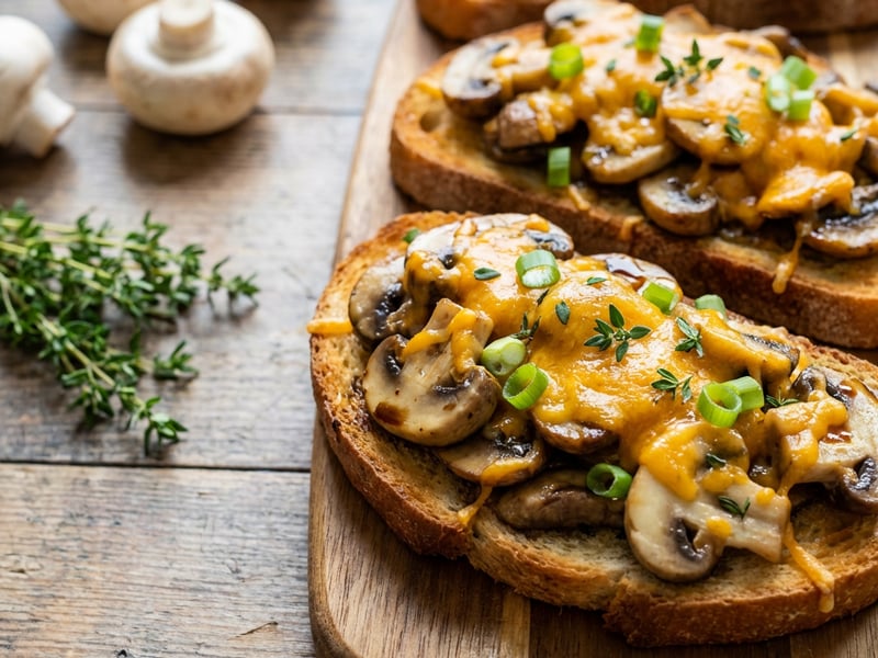 Cheddar and roasted mushroom bruschetta