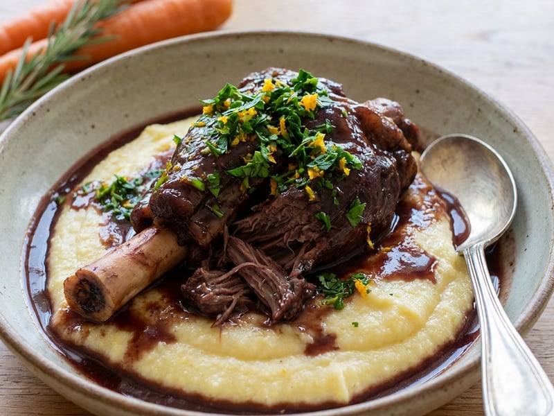 Deer Osso Buco with Creamy Polenta