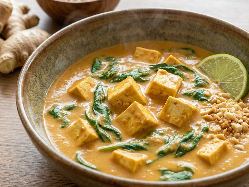 Mogyoróvajas curry kókusztejjel és tofuval