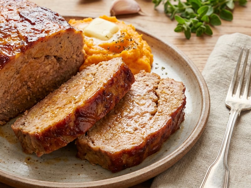 Juicy Meatloaf in an Air Fryer with Sweet Potato Puree