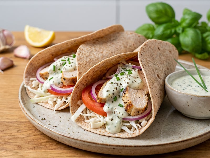 Tortilla with herb dressing and chicken