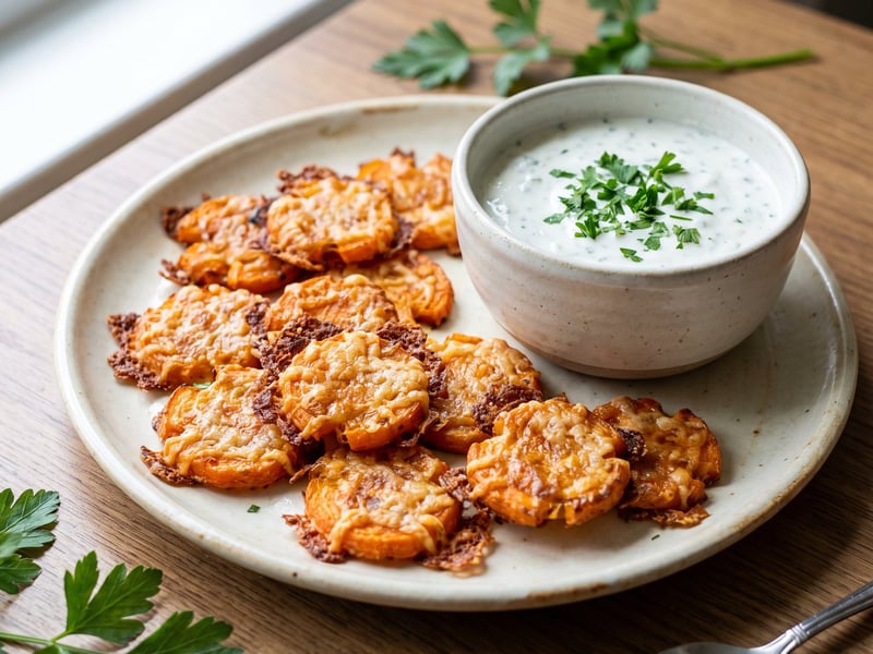 Crispy smashed carrots with parmesan and yogurt dip