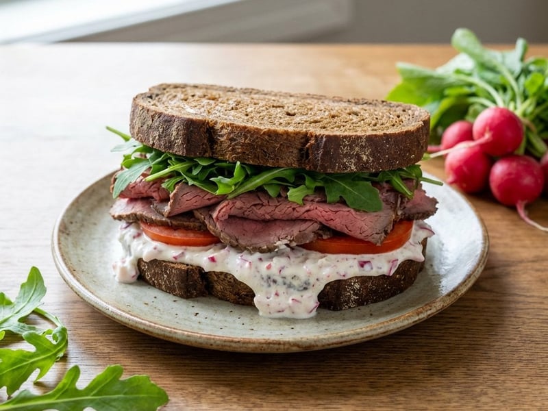 Roastbeef szendvics retek mártogatóssal