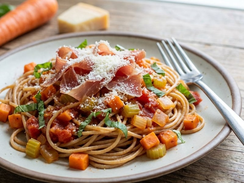 Spagetti paradicsomszósszal és serrano sonkával