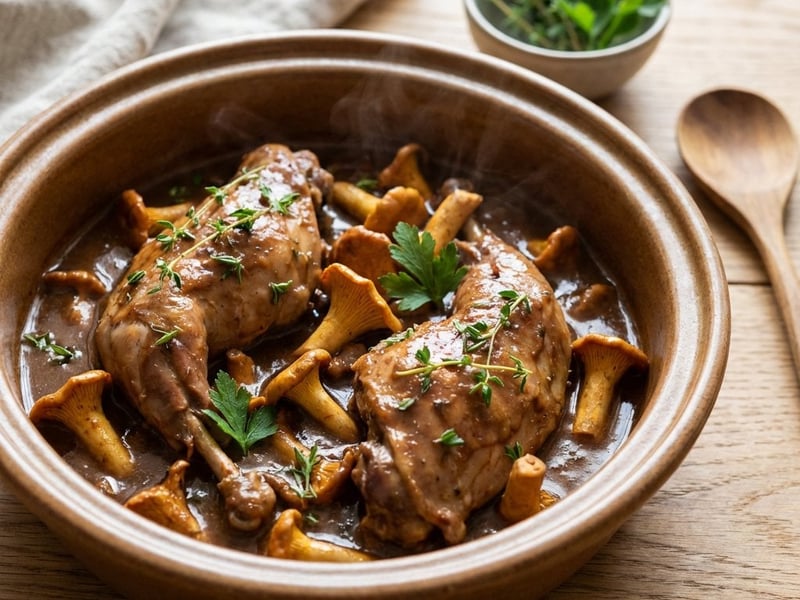 Rabbit legs with chanterelles