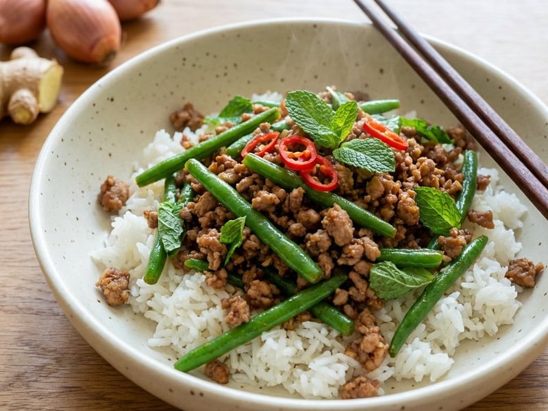 Vietnámi darált hús zöldbabbal (Đỗ xào thịt)