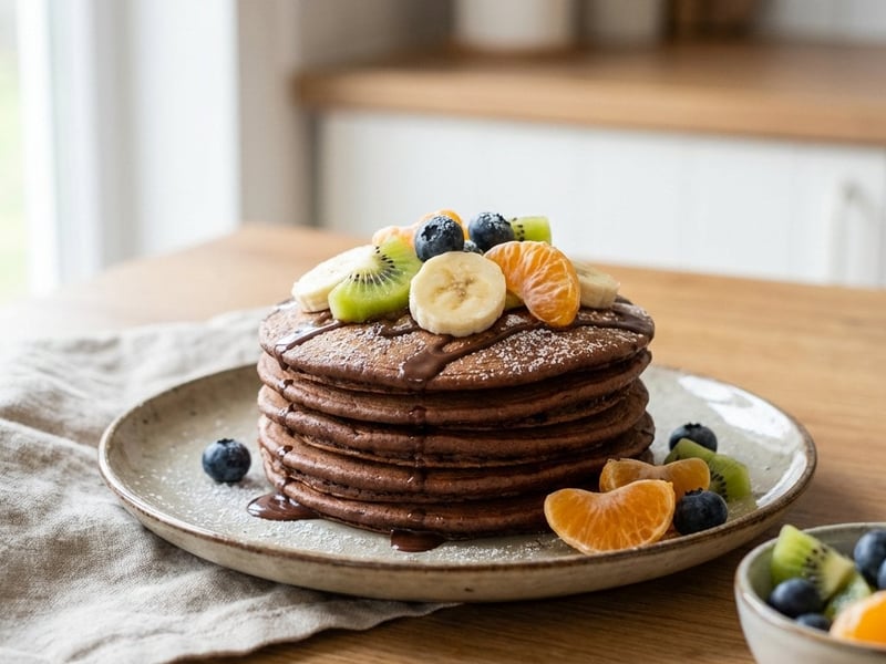 Cocoa American Pancakes with Fresh Fruits