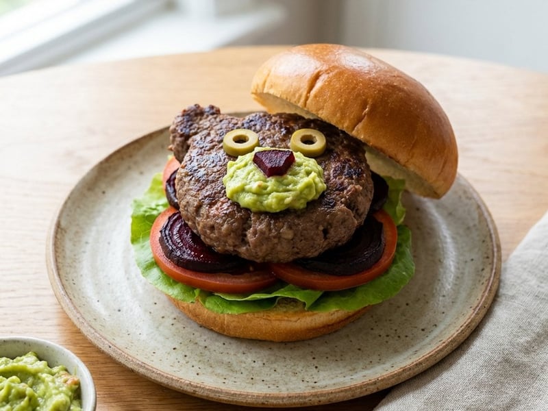 Medve burger sült céklával és guacamoléval